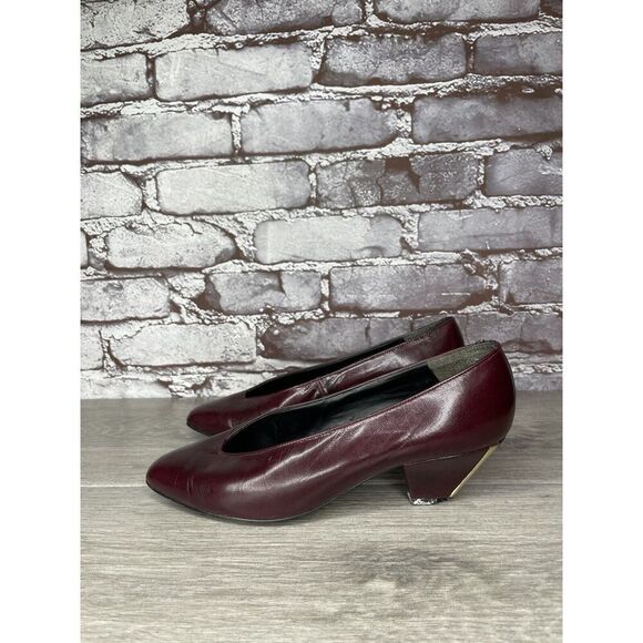 VTG Bally Maroon Leather England Pumps Dress Heels Women Sz 5M US/3UK/35EU READ - Picture 1 of 16
